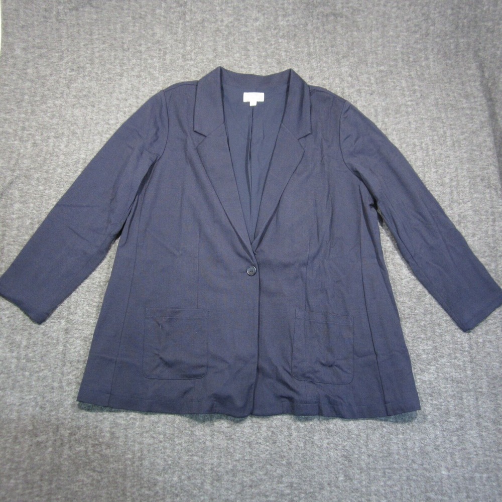 Ryllace Wool Blazer Womens 22 Navy Lined Pockets Essential Knit Office Business‎
